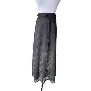 Womens Lace Maxi‎ Skirt Size S Black Semi Sheer Romantic Goth Witchy Dark Fairy